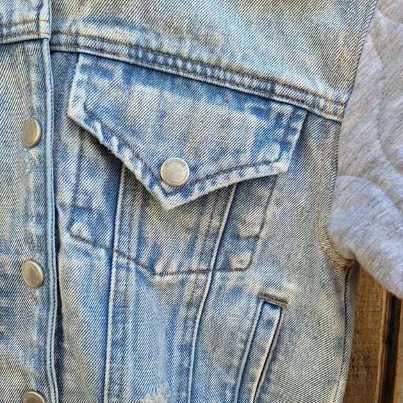 BlankNYC Denim Hood Jersey Quilted Truck Jacket Womens Size M - Picture 3 of 14